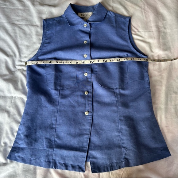 Casual Corner Blue Linen Sleeveless, Collar Button Down Shirt Blouse NWT Size M - Picture 5 of 6